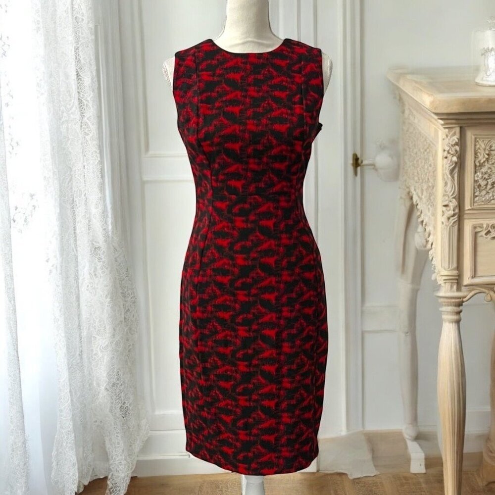 Calvin Klein Red & Black Abstract Print Sleeveless Sheath Dress NWT‎ Size 6